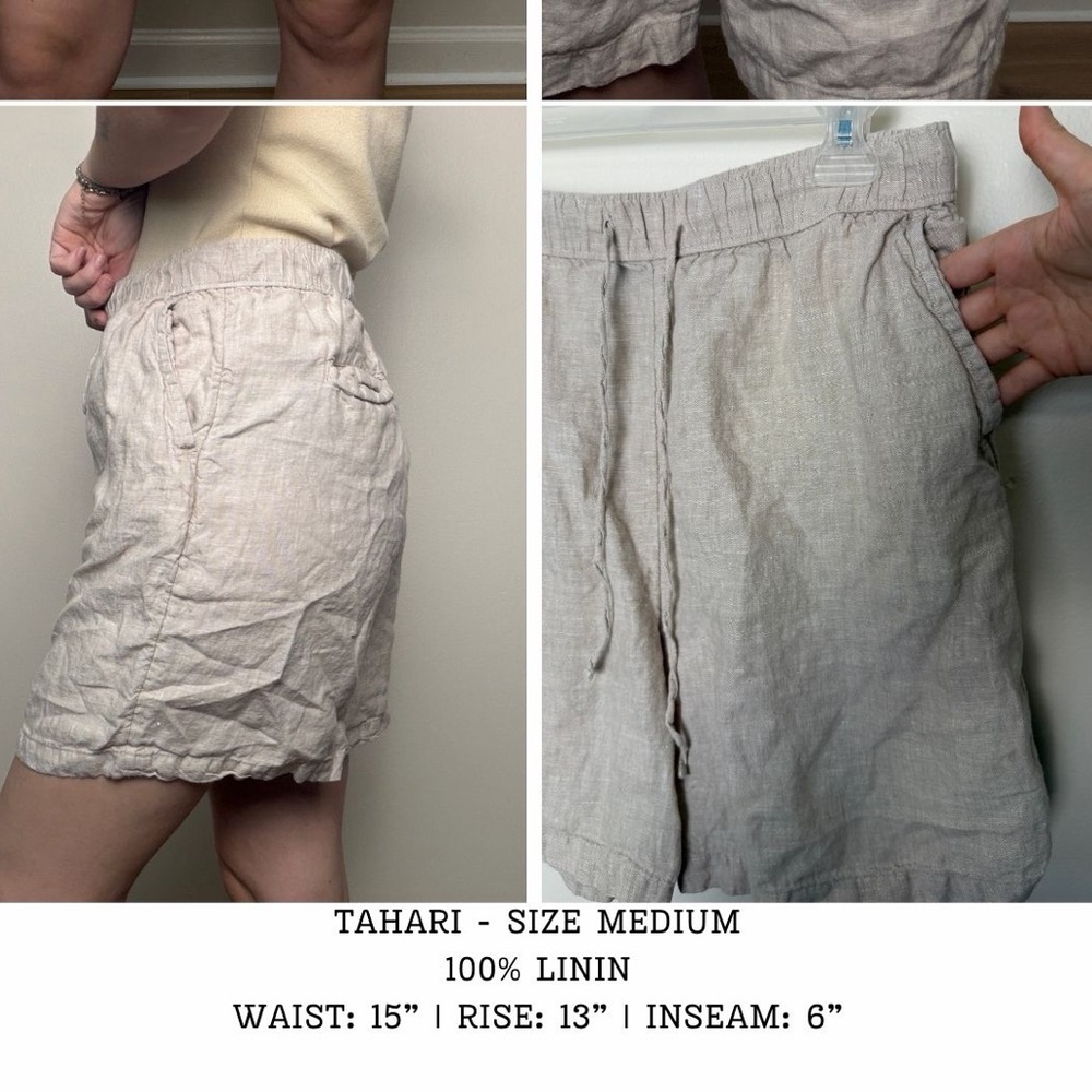 Tahari natural oat drawstring shorts 100% linen with pockets size medium - Picture 2 of 8